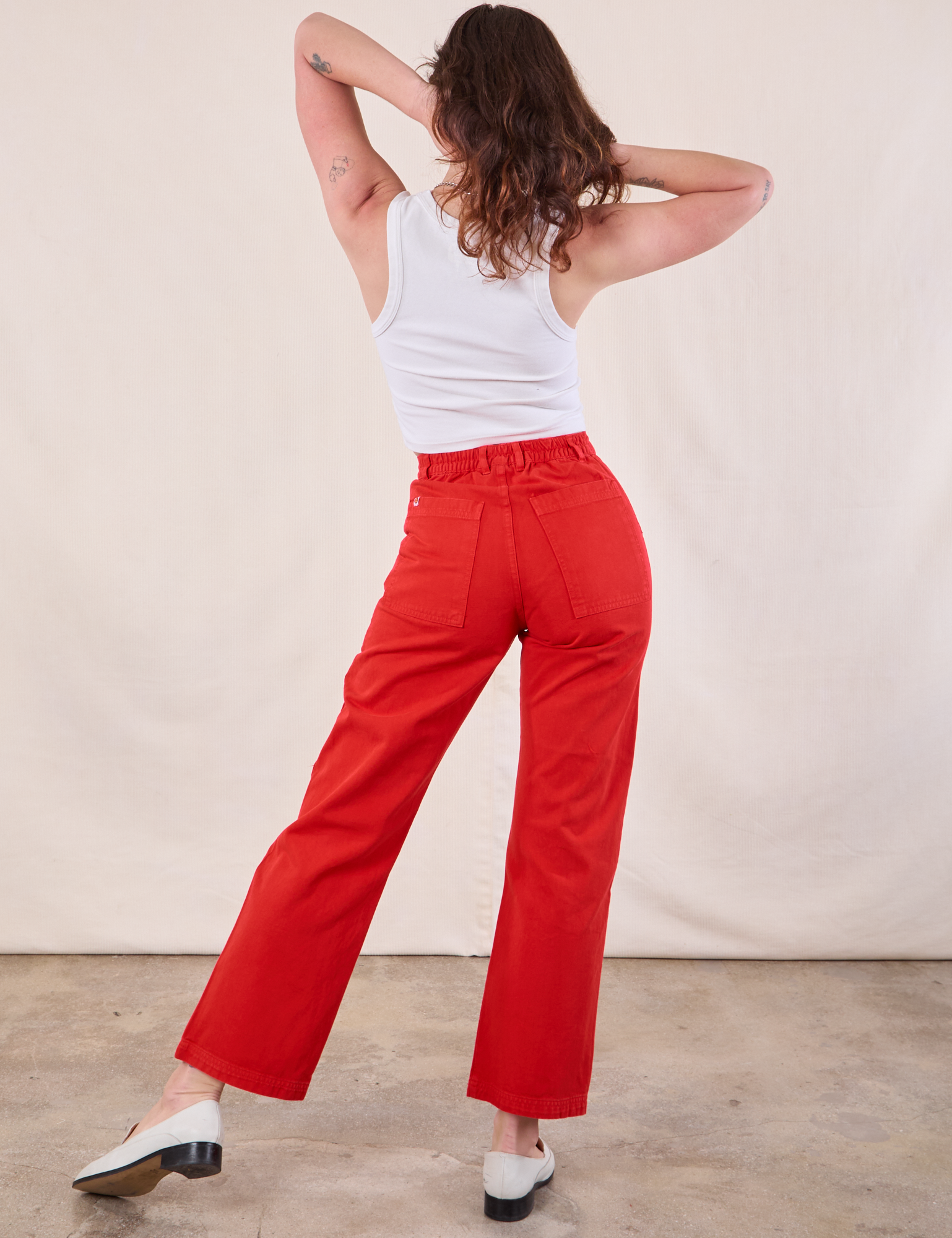 Work Pants in Mustang Red back view on Alex