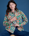 Cropped Overshirt in Quilt Print worn by Alex