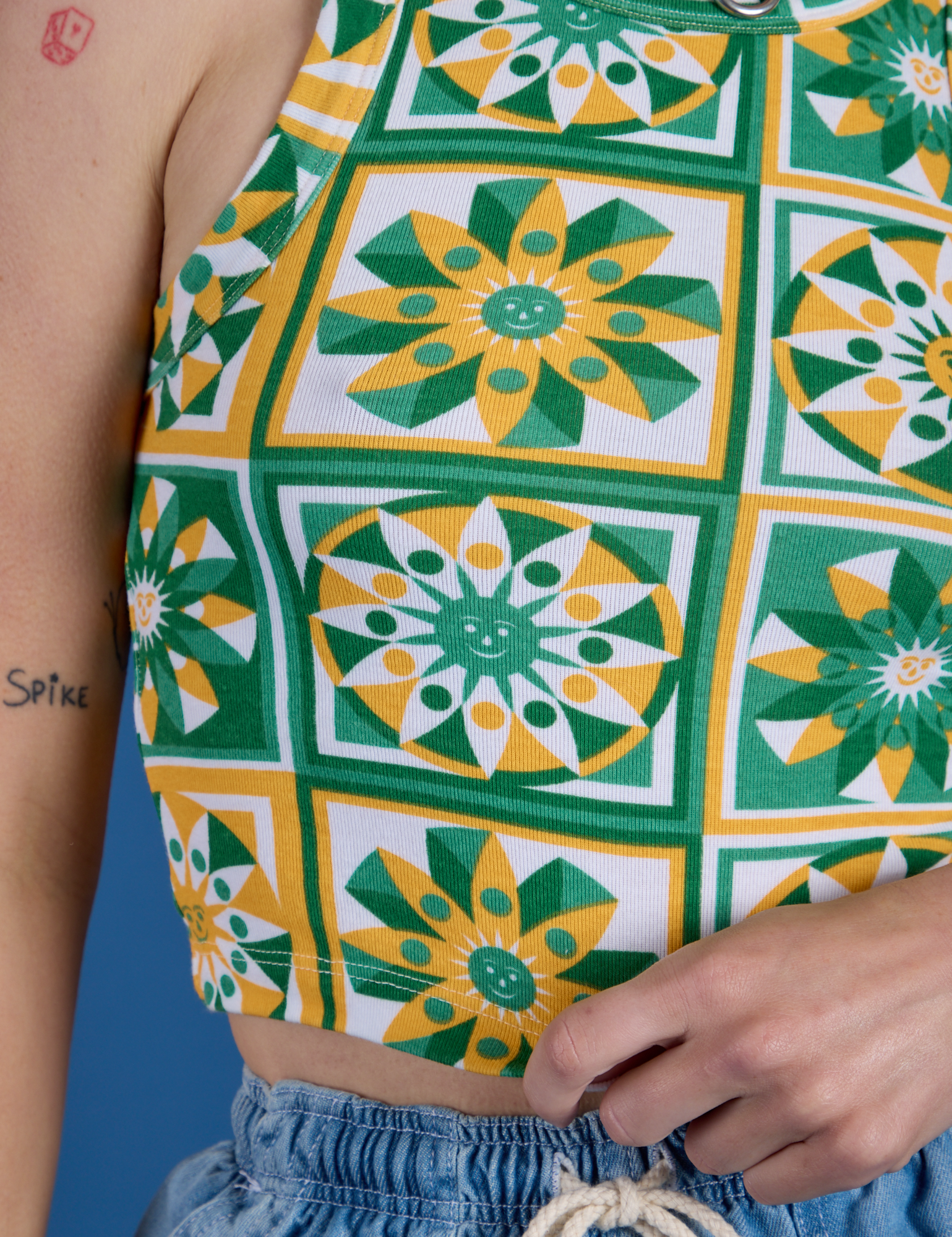 Deep-Cut Racerback Tank - Spring Quilt Print