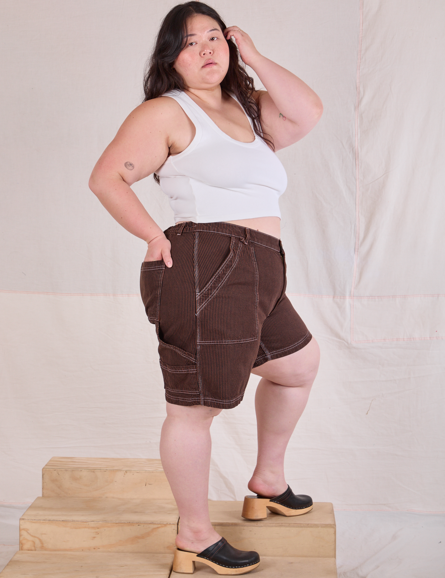 Railroad Carpenter Shorts in Fudgesicle Brown side view on Ashley