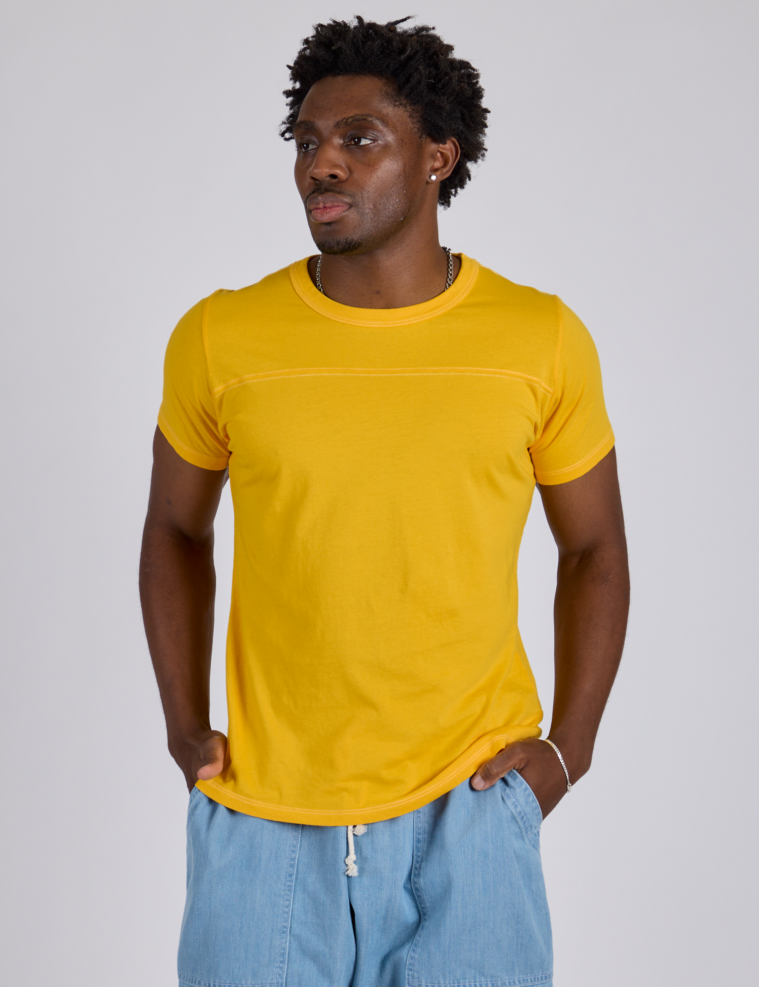 Jr. Varsity Tee in Sunshine Yellow on Isaac