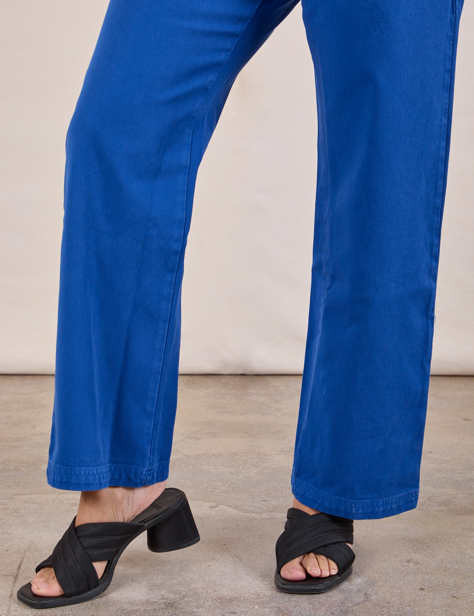 Work Pants in Royal Blue pant leg close up on TIara