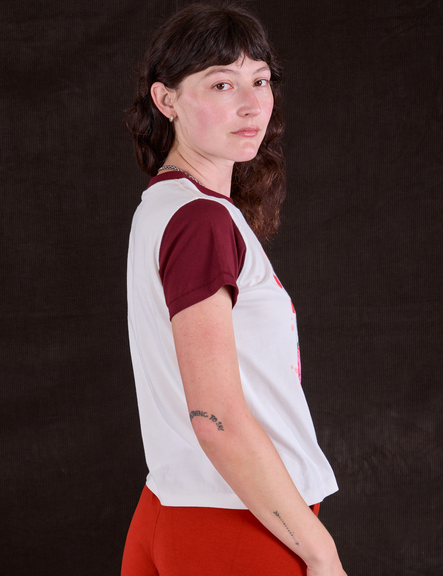 Vintage Tee in Strawberry Milk side view on Alex