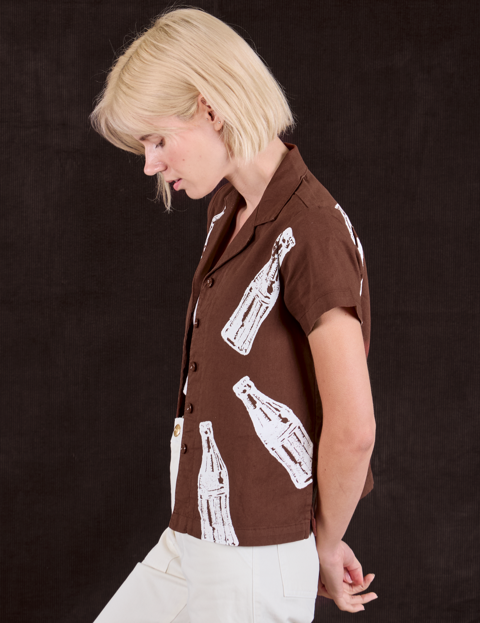 Soda Bottle Pantry Button-Up in Fudgesicle Brown side view on Madeline