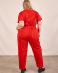 Short Sleeve Jumpsuit in Mustang Red back view on Juliet