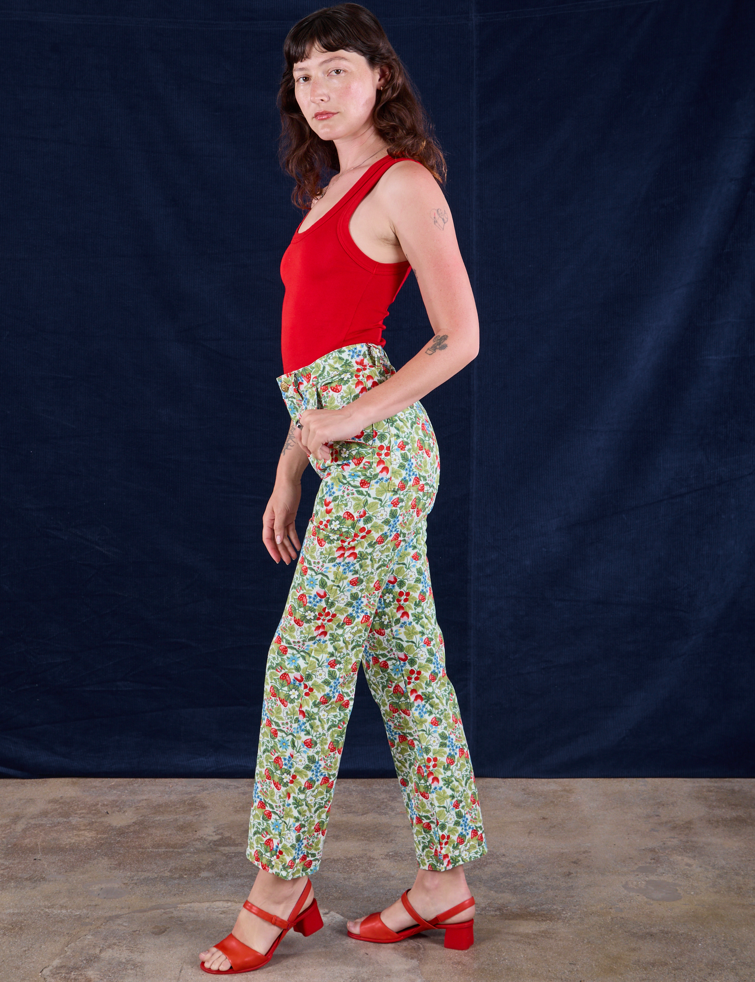 Work Pants in Strawberry Blossom side view on Alex