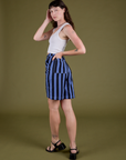 Longline Work Shorts in Cornflower angled back view on Alex
