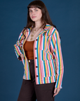 Angled front view of Stripe Work Jacket in Rainbow Stripe on Sydney