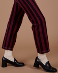 Black Stripe Work Pants - Red Wine