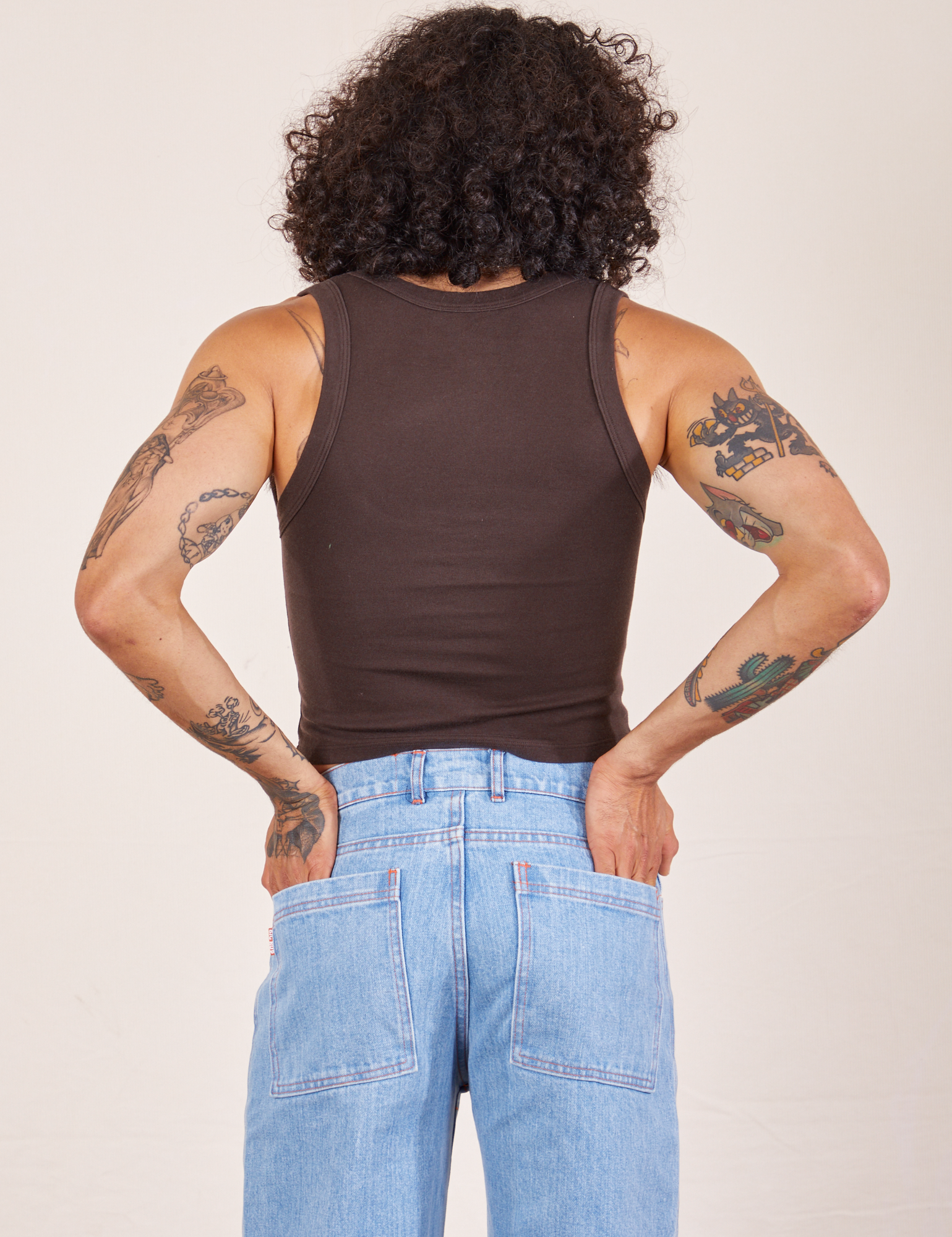 Back view of Cropped Tank Top in Espresso Brown worn by Jesse