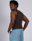 Angled back view of The Tank Top in Espresso Brown on Isaac
