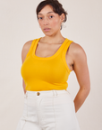Angled front view of Tank Top in Sunshine Yellow on Tiara