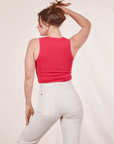 Back view of Tank Top in Hot Pink and vintage off-white Western Pants on Allison