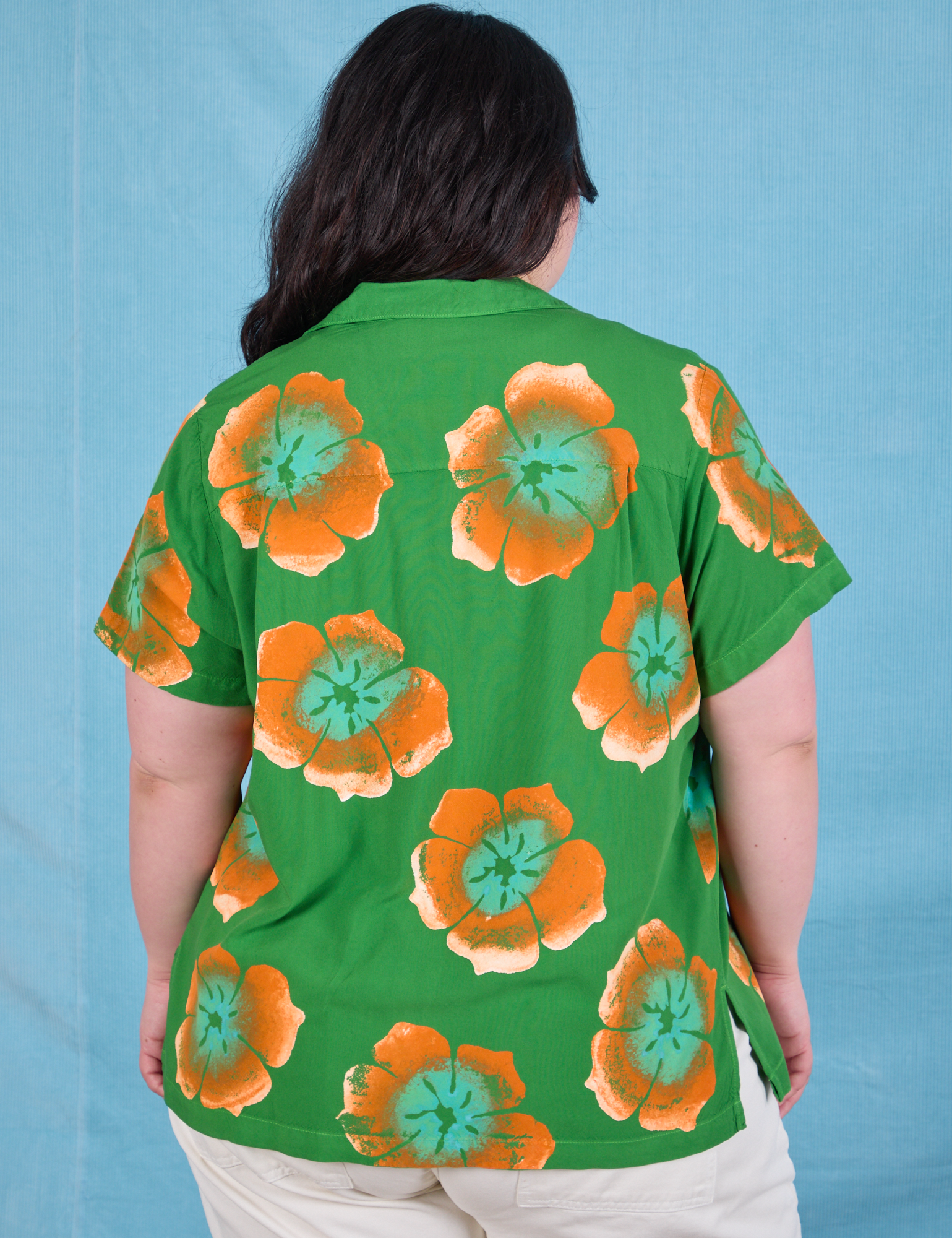 Paintstamped Pantry Button-Up in Kelly Green back view on Ashley