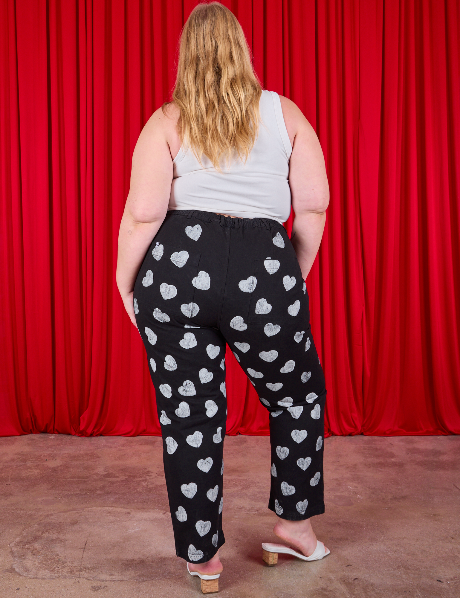 Paintstamped Heart Work Pants in Black back view on Juliet