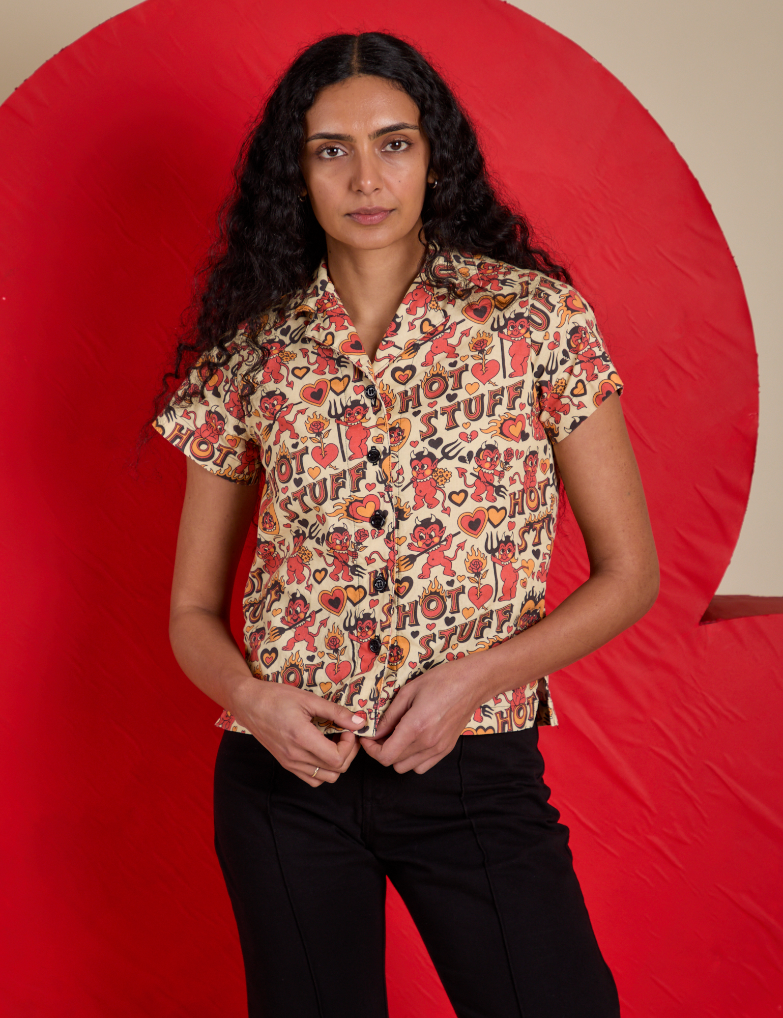 Hot Stuff Print Pantry Button-Up on Shahana