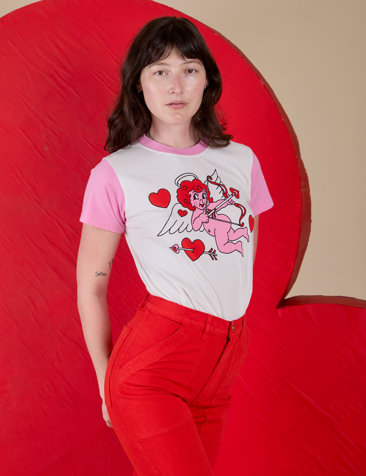 Angled front view of Vintage Tee in Cupid on Alex