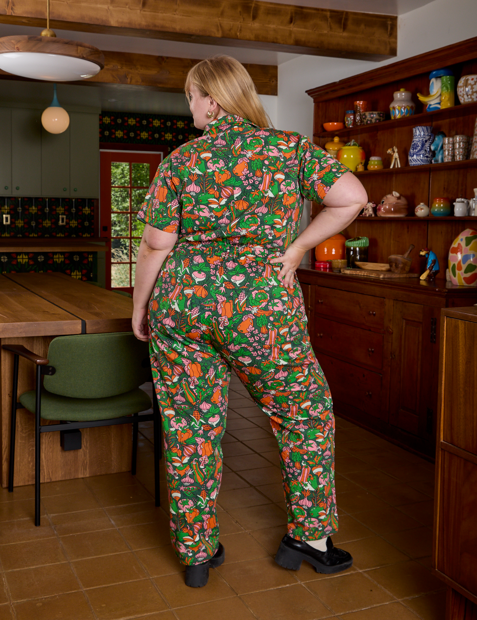 Short Sleeve Jumpsuit in Kitchen Collection back view on Juliet