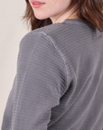 Honeycomb Thermal in Washed Grey shoulder close up on Hana