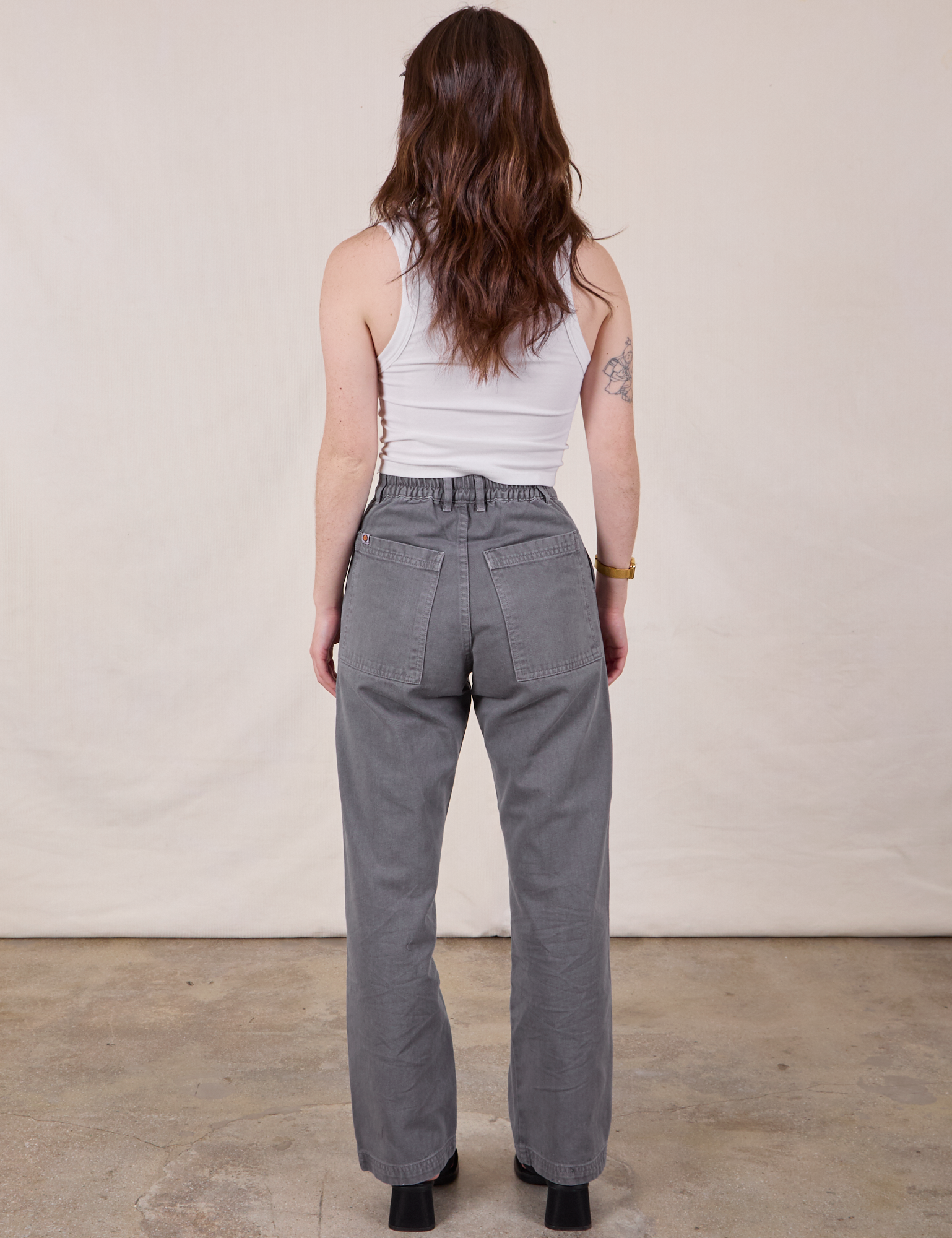 Work Pants in Washed Grey back view on Hana