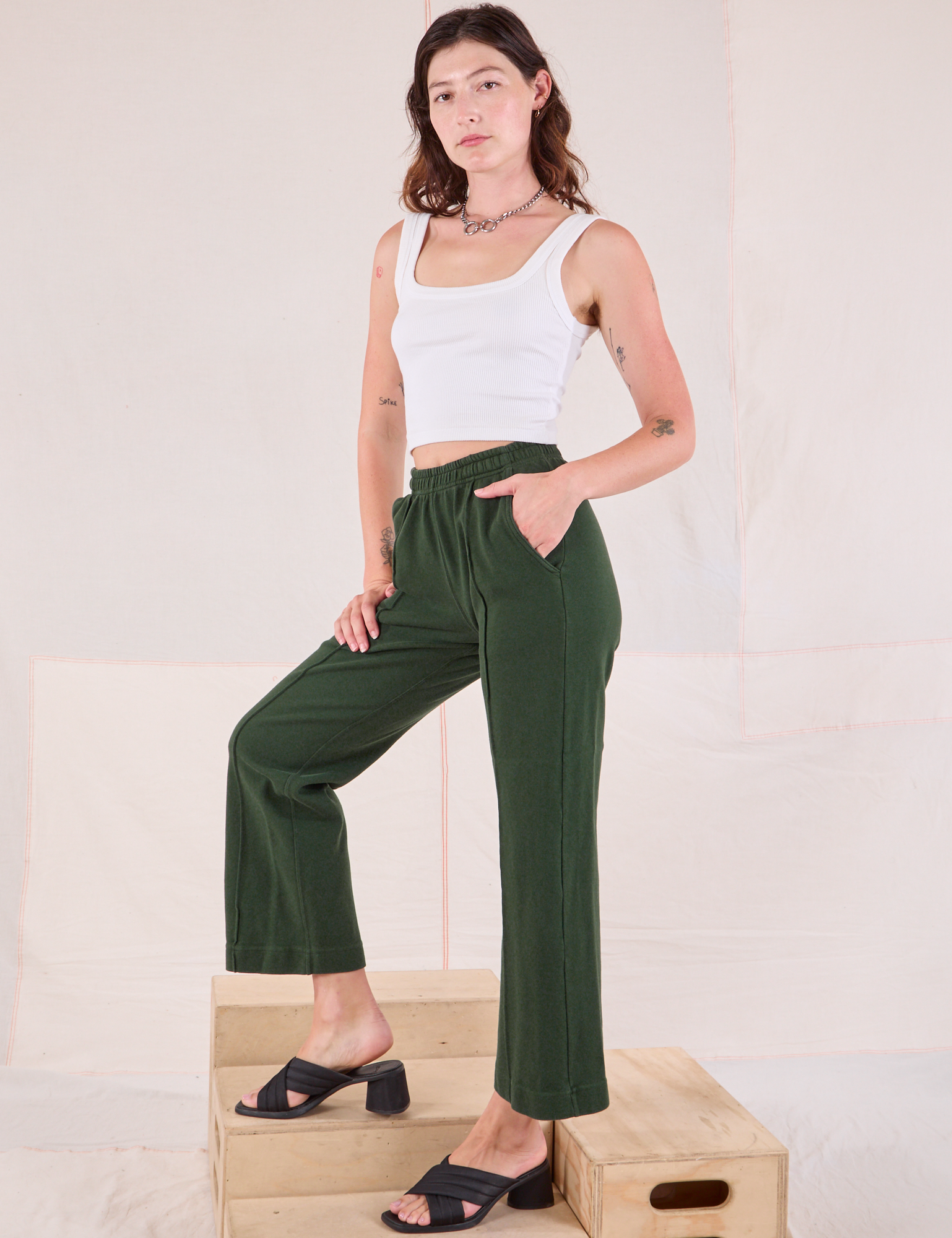 Easy Western Pants in Swamp Green side view on Alex