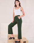 Easy Western Pants in Swamp Green side view on Alex