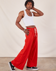 Wide Leg Sweat Pants in Mustang Red side view on Jerrod