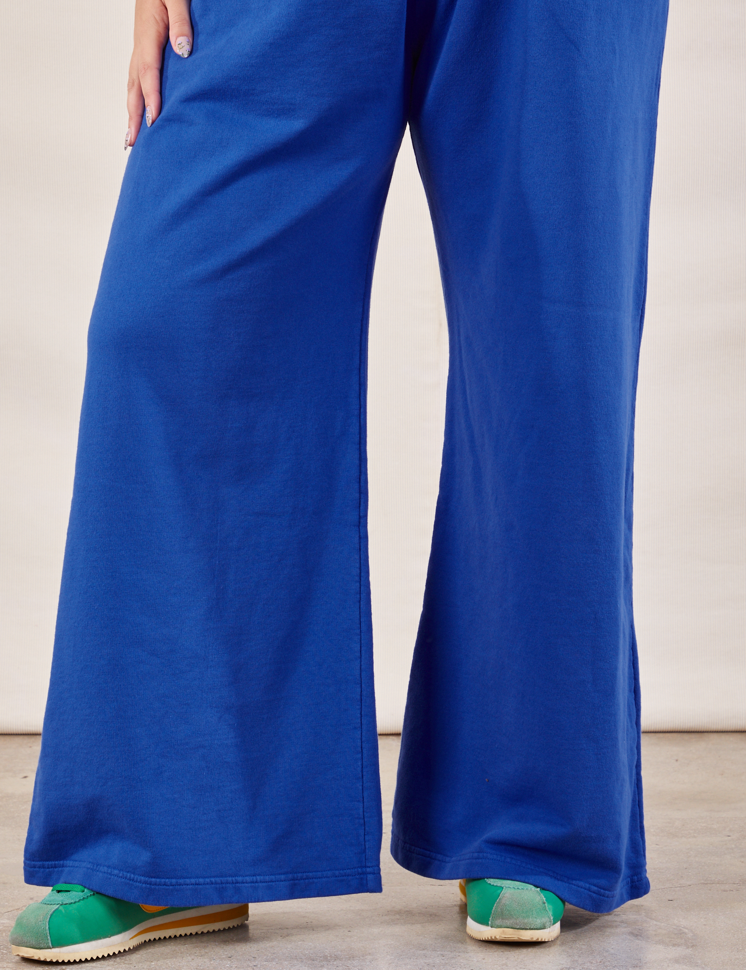 Wide Leg Sweat Pants in Royal Blue pant leg close up