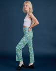 Side view of Winter Floral Print Work Pants and Cropped Tank in Vintage Tee White on Madeline