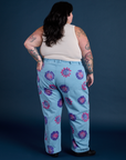 Floral Painted Work Pants in Blue back. view on Sam