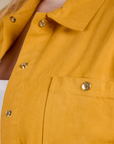 Close up of Denim Work Jacket in Mustard Yellow