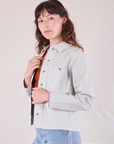 Denim Work Jacket in Stone White side view on Alex