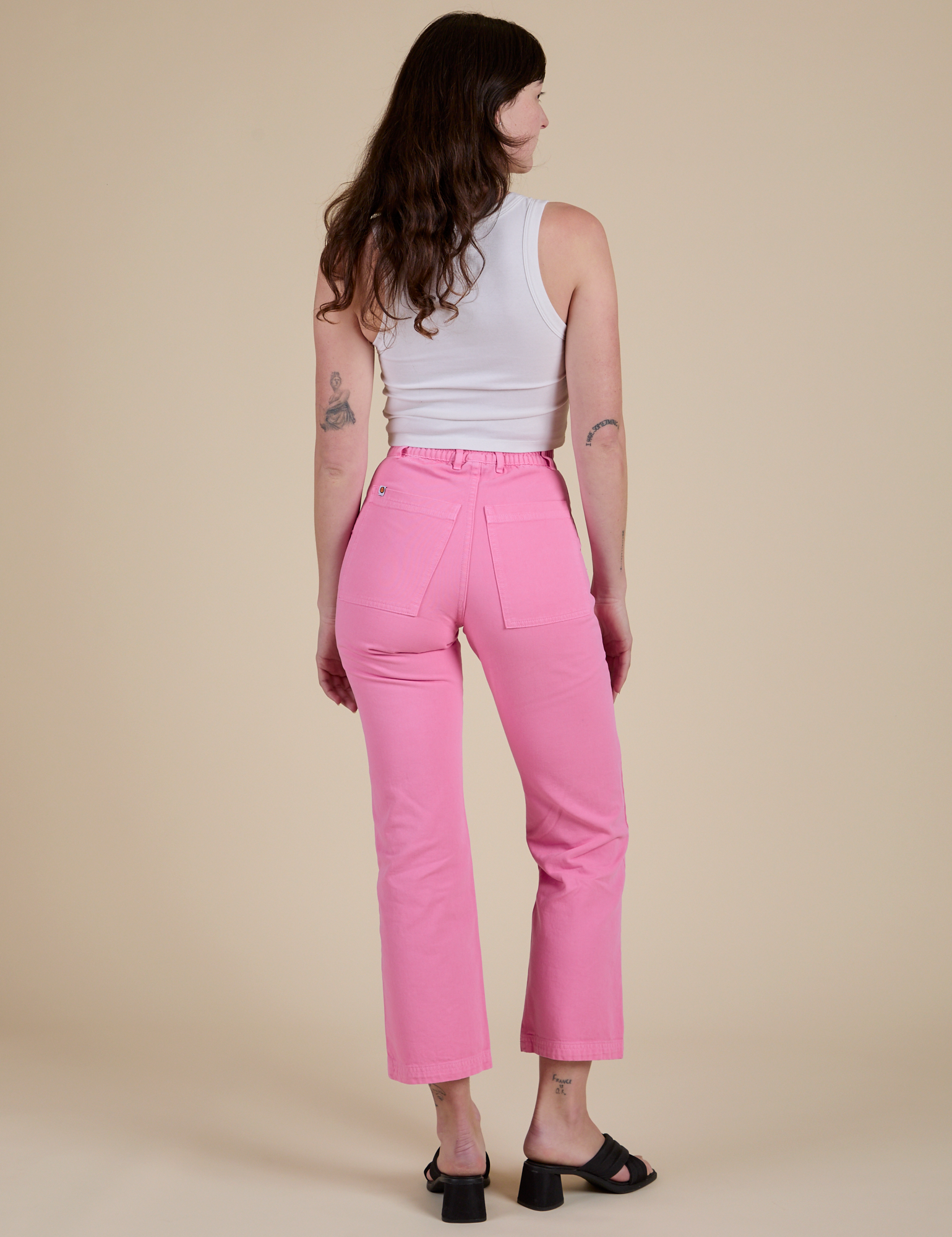 Work Pants in Bubblegum Pink back view on Alex