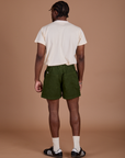 Back view of Classic Work Shorts in Evergreen and Organic Vintage Tee in Vintage Off-White