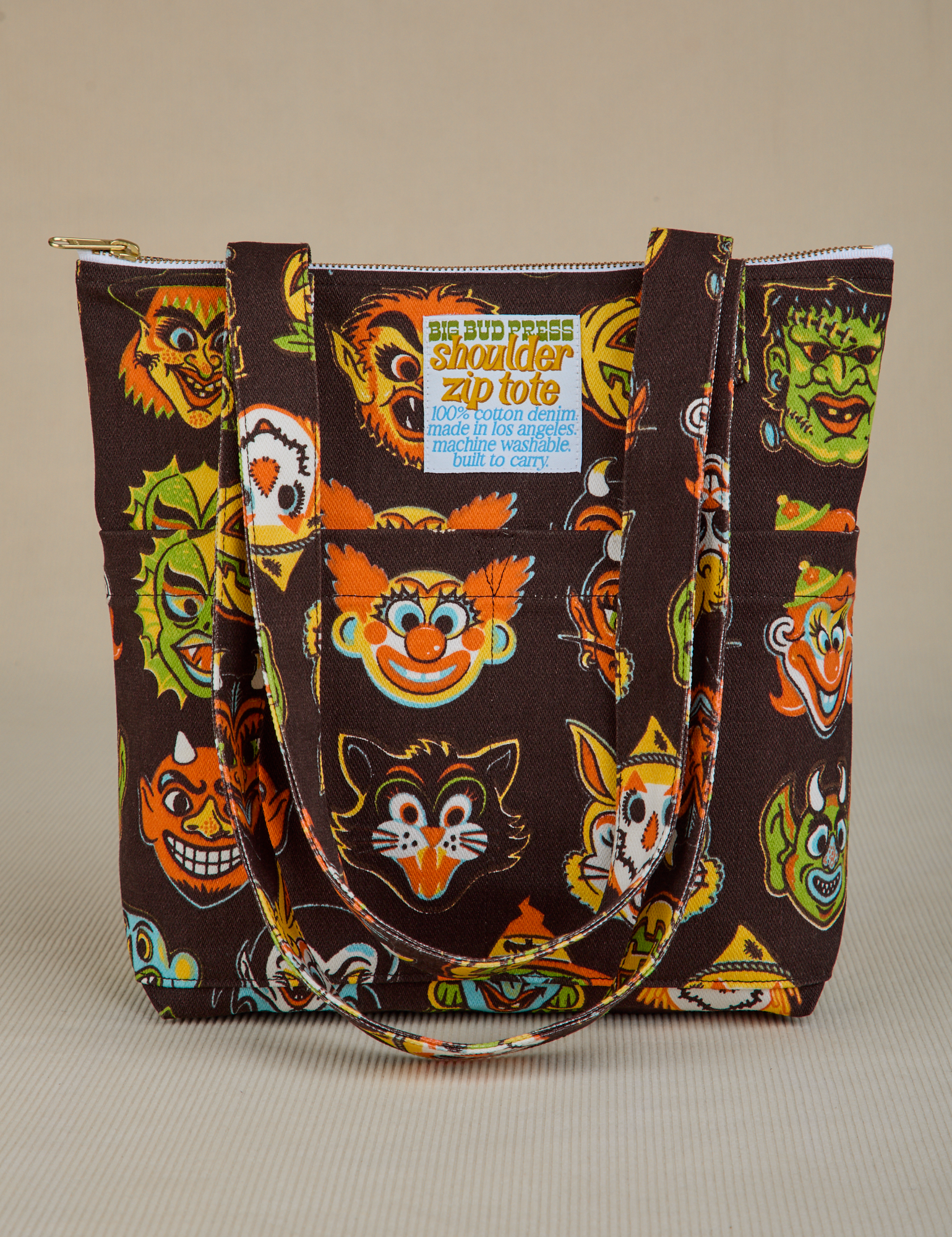 Halloween Masks Shoulder Zip Tote
