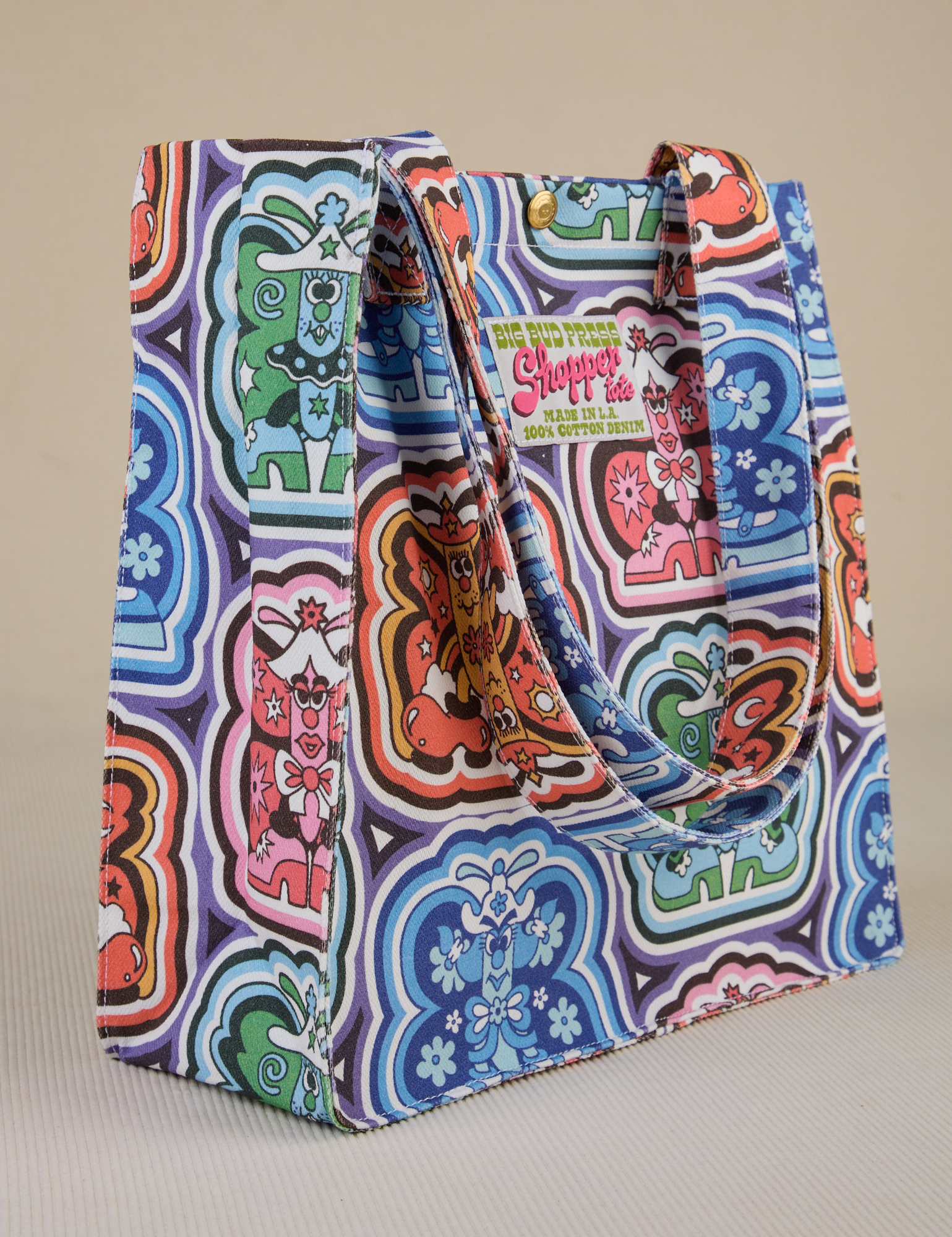 Angled view of Butterfly Kaleidoscope Shopper Tote