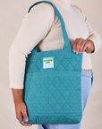 Quilted Everyday Tote in Marine Blue on model