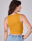 Cropped Tank Top in Mustard Yellow back view on Alex