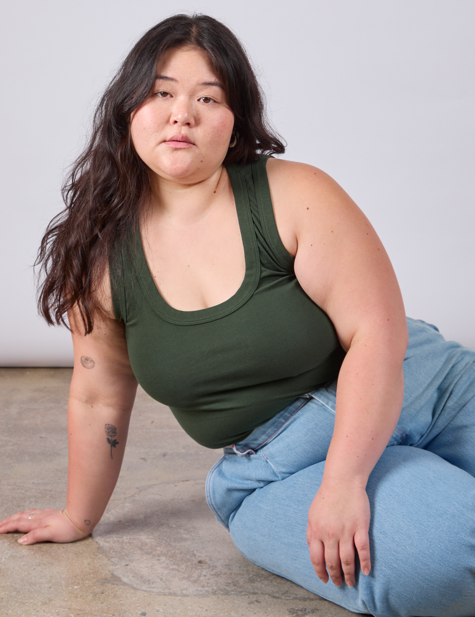 Cropped Tank Top in Swamp Green worn by Ashley