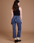 Black Stripe Work Pants in Cornflower Blue back view on Alex