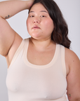 Tank Top in Vintage Tee Off-White close up on Ashley