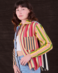 Cropped Overshirt in Mixed Stripe side view on Alex