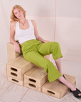 Action Pants in Gross Green and Cropped Tank in vintage tee off-white on Margaret