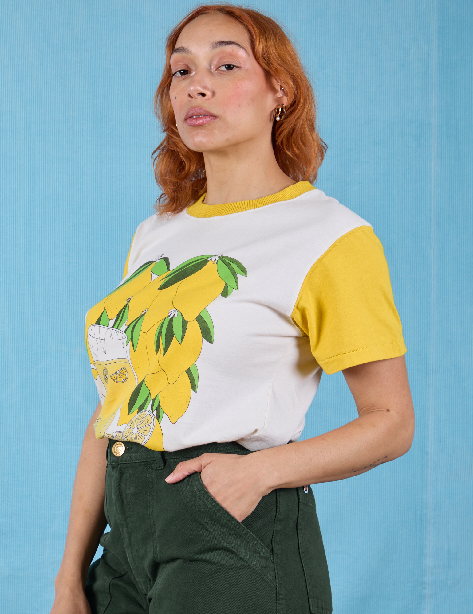 Anniversary Tee in Lemon angled front view on Tiara