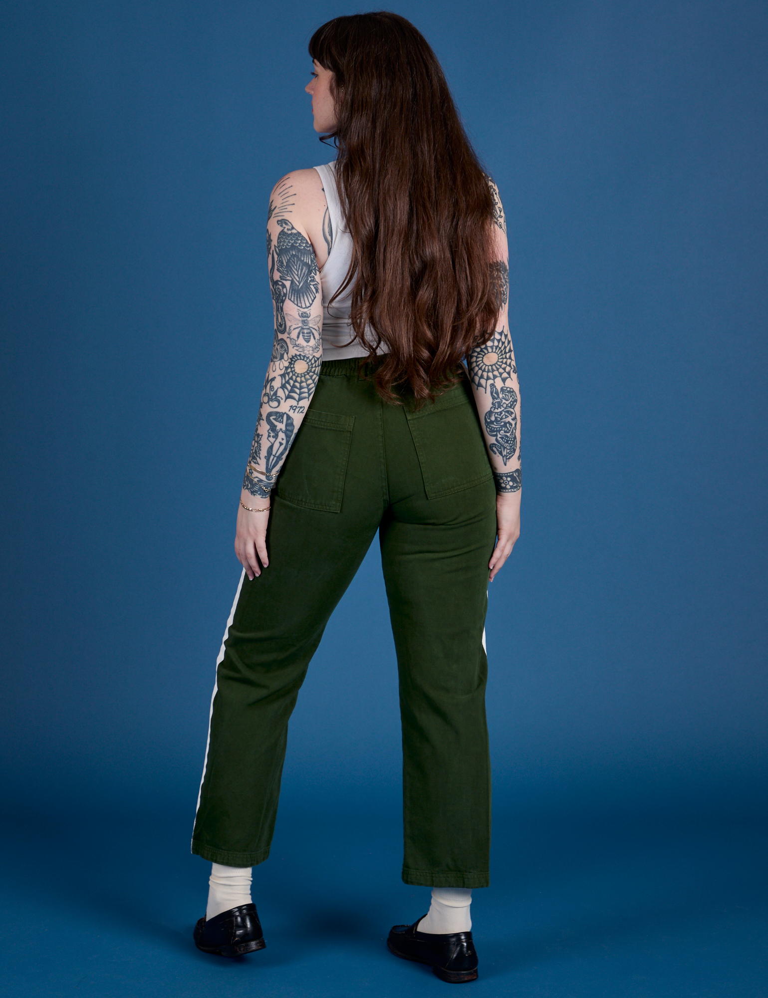 Painted Work Pants in Evergreen back view on Sydney