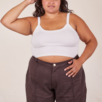 Alicia is 5'9" and wearing XL Cropped Cami in Vintage Off-White worn with espresso brown Western Pants