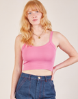 Margaret is 5’11” and wearing P Cropped Cami in Bubblegum Pink