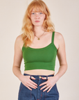 Margaret is 5’11” and wearing P Cropped Cami in Lawn Green