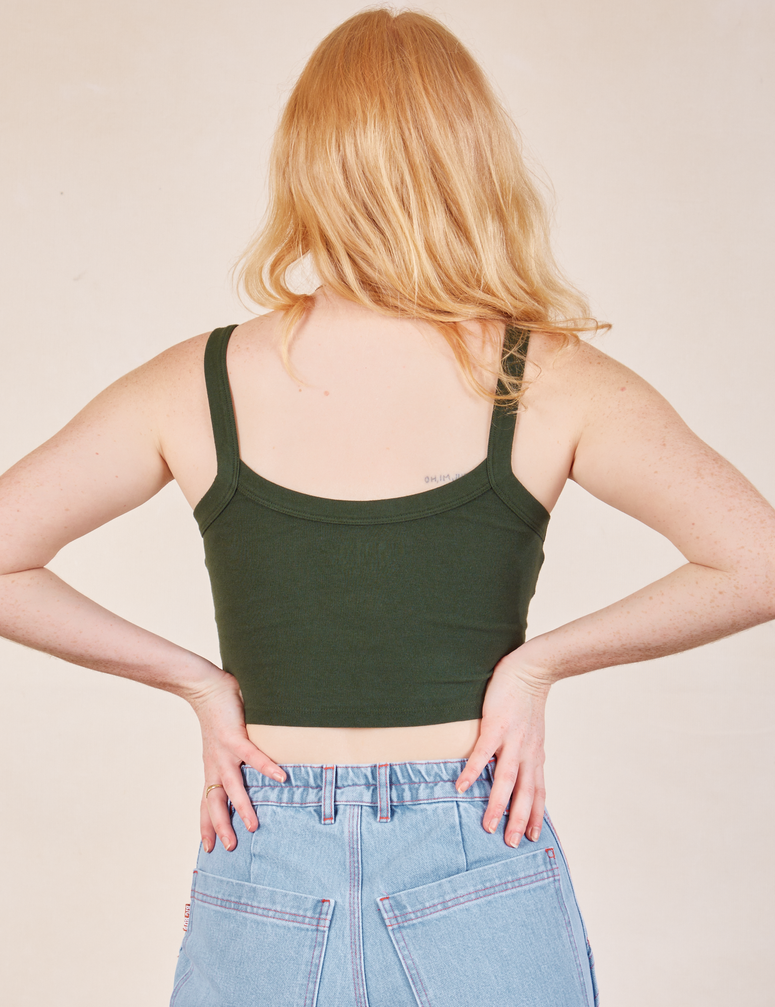 Cropped Cami in Swamp Green back view on Margaret
