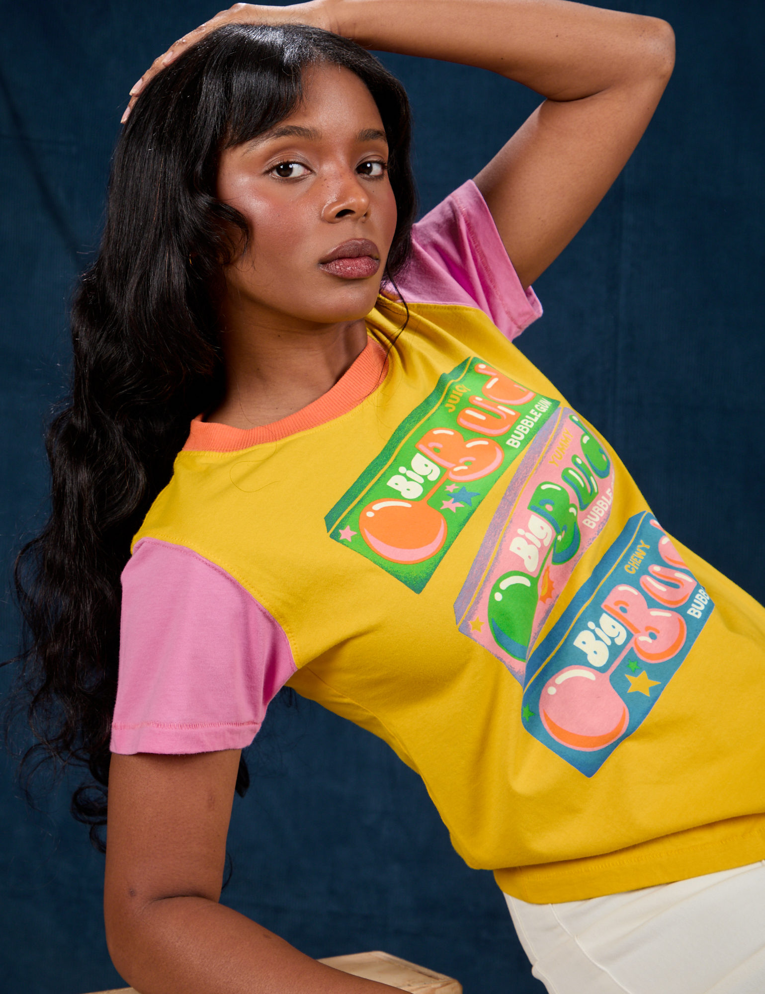 Vintage Tee in Bubblegum side view on Kandia